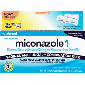 Vaginal antifungal combination pack featuring miconazole nitrate vaginal insert and cream for yeast infection treatment
