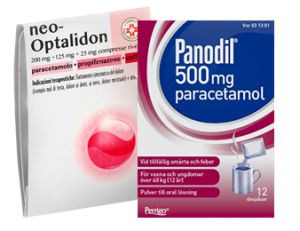 Neo-Optalidon and Panodil 500mg paracetamol pain relief medication packaging