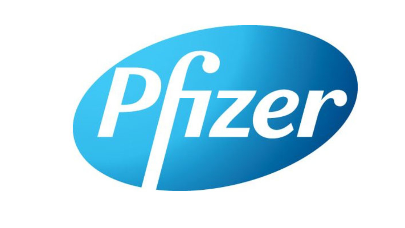 Pfizer pharmaceutical company logo in blue and white