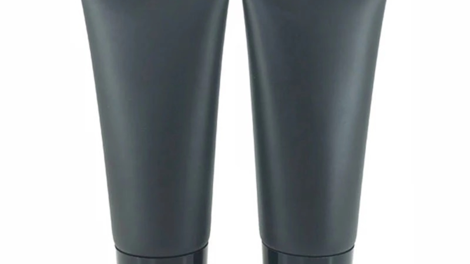 Two black cosmetic squeeze tubes with black caps
