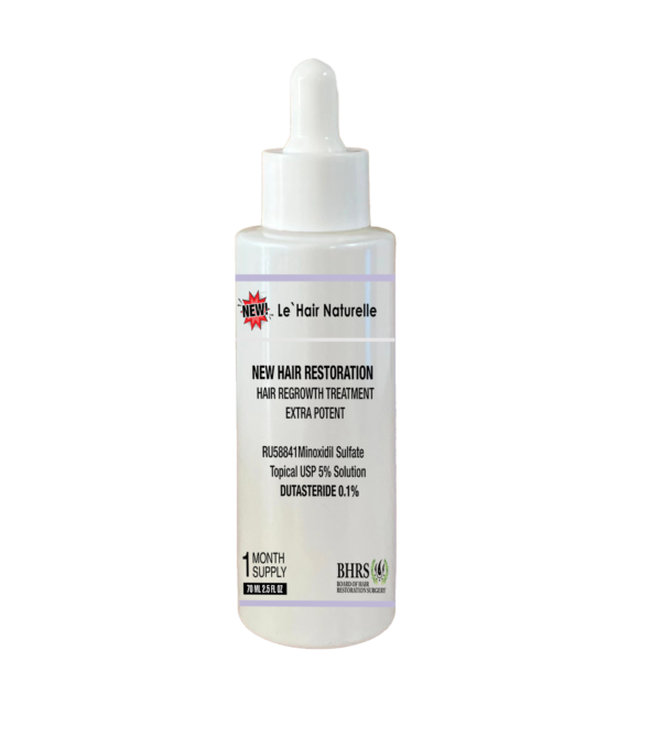 Le Hair Naturelle new hair restoration topical solution with minoxidil sulfate and dutasteride for hair regrowth, 1-month supply bottle