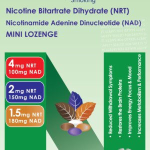 Nicotinic Bitartrate Dihydrate (NRT) manufacturer mini lozenge packaging overview.