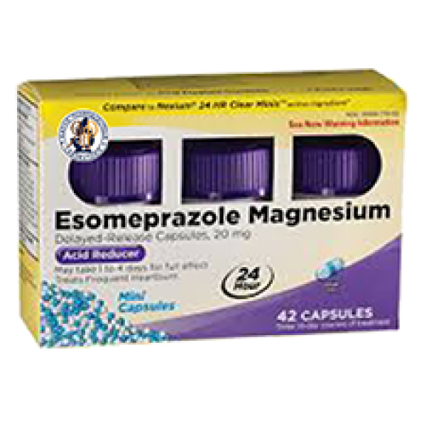 Esomeprazole Magnesium delayed-release capsules packaging showing 42 capsules box