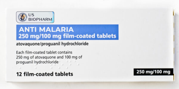 Anti Malaria 250 mg 100 mg film-coated tablets packaging by US Biopharm manufacturer