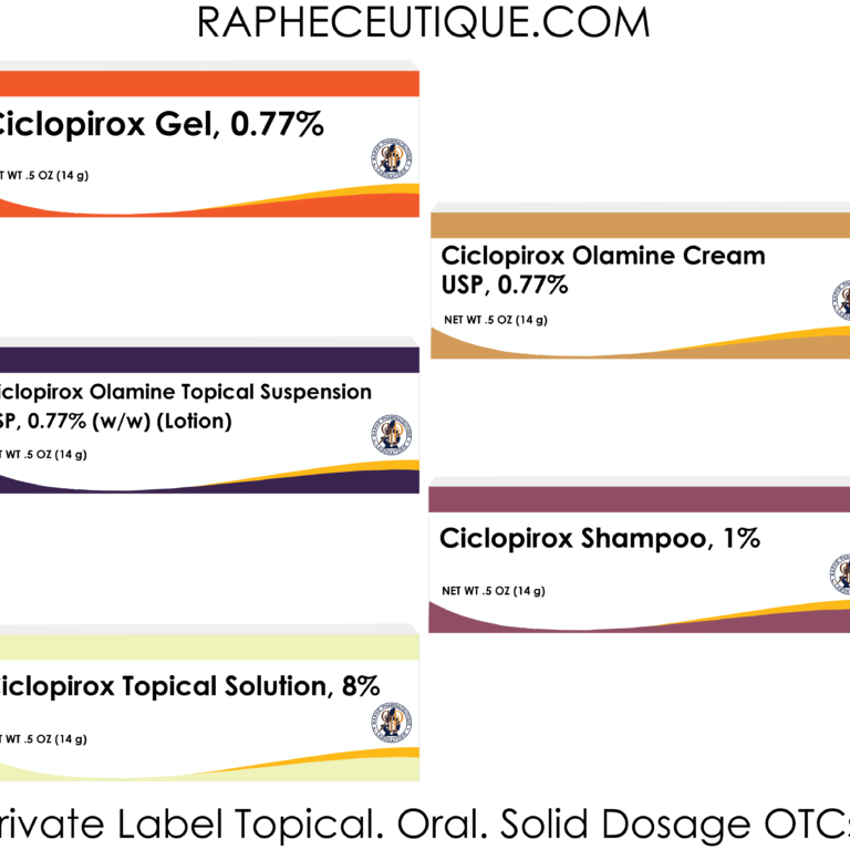 Packaging of various ciclopirox pharmaceutical products including gel, olamine cream, olamine topical suspension lotion, shampoo, and topical solution in 14g quantities