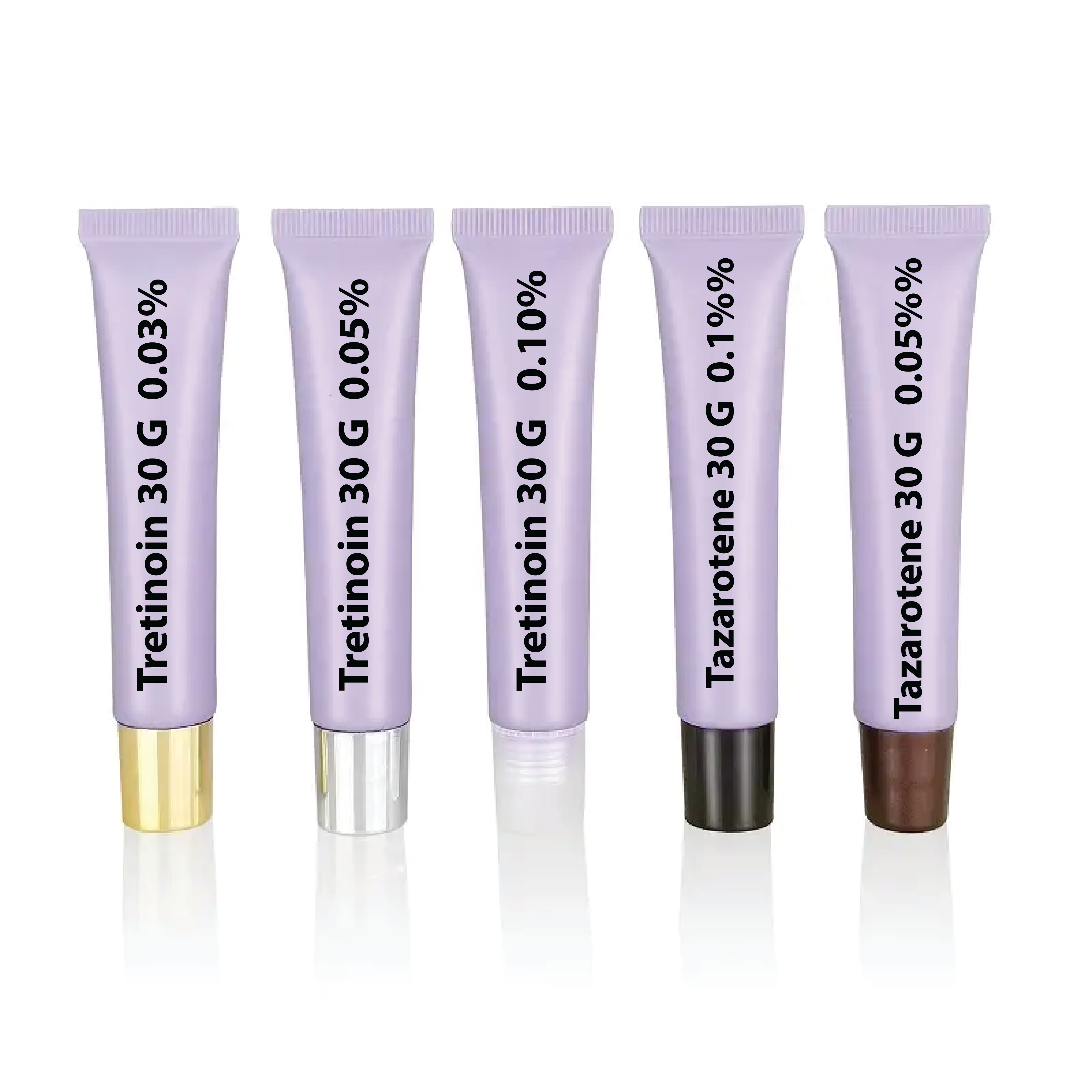 Tretinoin and Tazarotene 30g cream tubes with various concentrations manufacturer packaging