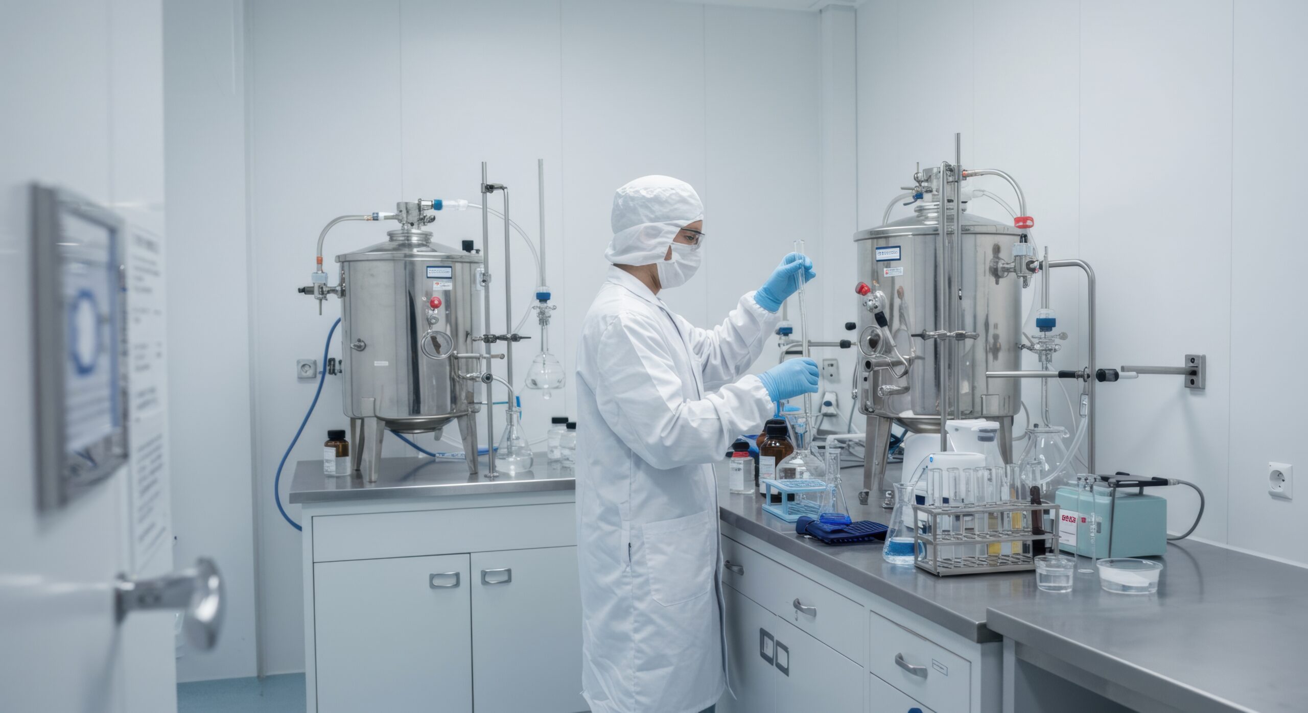 Laboratory technician conducting research at a peptide manufacturer.